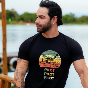 Piloot Retro Zonsondergang en Vintage Vliegtuig Lu T-shirt