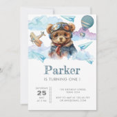 Piloot Teddy Bear Eerste Verjaardag Kinderen Kaart (Voorkant)