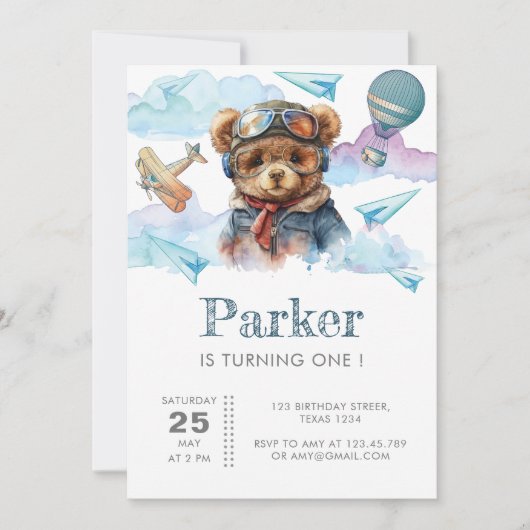 Piloot Teddy Bear Eerste Verjaardag Kinderen Kaart (Voorkant)