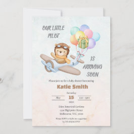 Piloot Teddybeer Babyshower Uitnodiging