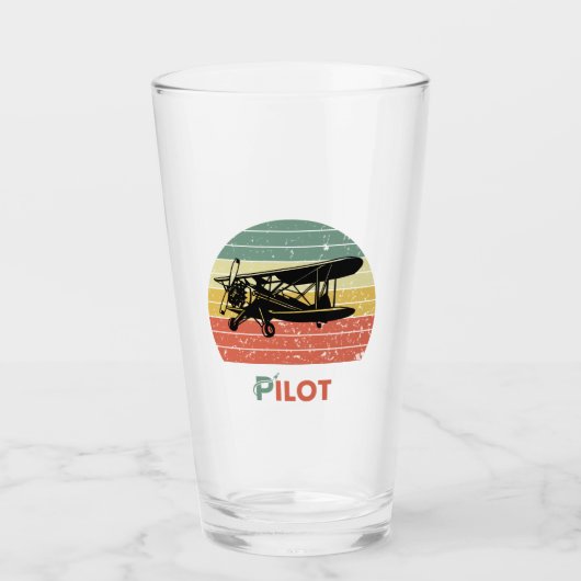 Piloot Verjaardag Vliegtuig  Retro Sunset Fun Glas (Voorkant)