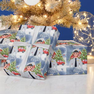 Piloot Vrouw met Kerstthema Cadeaupapier