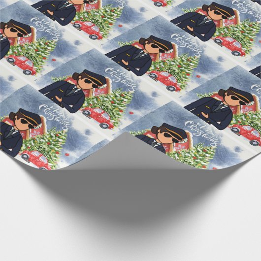 Piloot Vrouw met Kerstthema Cadeaupapier (Hoek)
