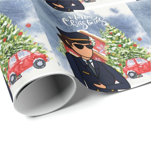 Piloot Vrouw met Kerstthema Cadeaupapier (Rol Hoek)