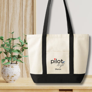 Piloot Vrouw Script Hart Vliegtuig Eenvoudig Aange Tote Bag