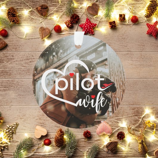 Piloot Vrouw Typografie Hart & Vliegtuig, Schattig Ornament