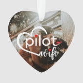 Piloot Vrouw Typografie Hart & Vliegtuig, Schattig Ornament (voorkant)