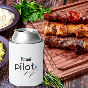 Piloot Vrouw Typografie & Vliegtuig Eenvoudig, Min Blikjeskoeler