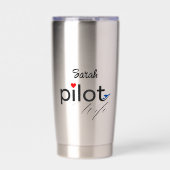 Piloot Vrouw Typografie & Vliegtuig Eenvoudig, Min Geïsoleerde Drinkbeker (Voorkant)
