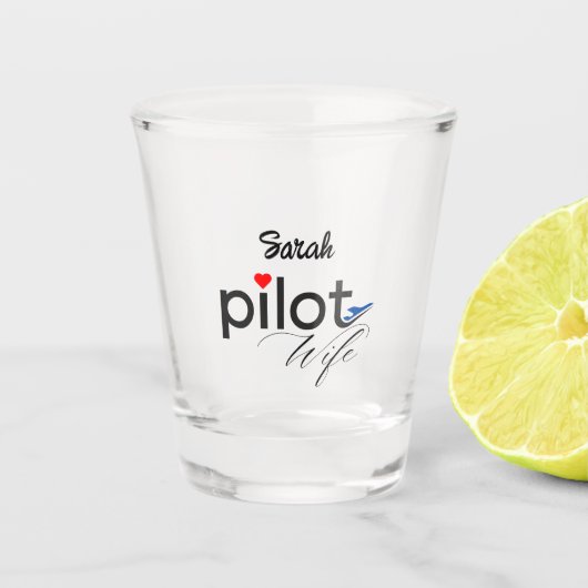 Piloot Vrouw Typografie & Vliegtuig Eenvoudig, Min Shot Glas (Voorkant)