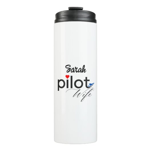 Piloot Vrouw Typografie & Vliegtuig Eenvoudig, Min Thermosbeker (Voorkant)