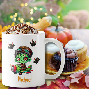 Piloot Zombie vliegend Vliegtuig & Vleermuis Grapp Koffiemok