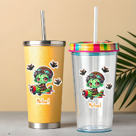 Piloot Zombie vliegt Vliegtuig & Bat Grappig Hallo Sticker