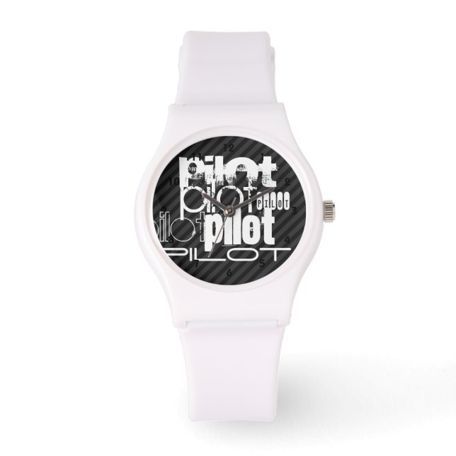 Piloot; Zwart & Donkergrijze strepen Horloge (Voorkant)