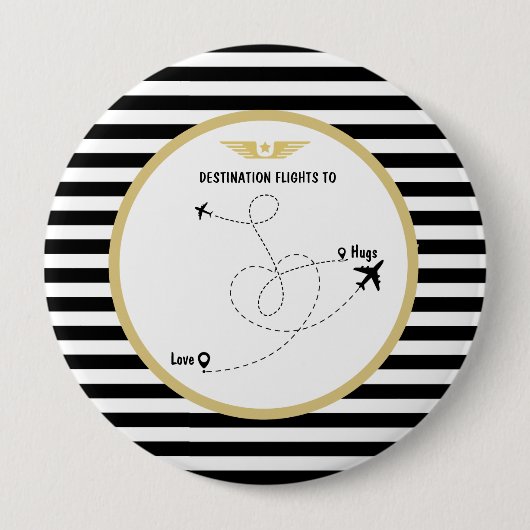 Pilootbestemming vliegtuig & vleugels ronde button 4,0 cm (Voorkant)