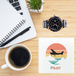 Piloottypografie,  retro, eenvoudig vliegtuig GL Glazen Onderzetter