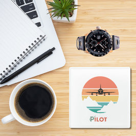 Piloottypografie,  retro, eenvoudig vliegtuig GL Glazen Onderzetter