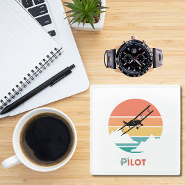 Piloottypografie,  retro, eenvoudig vliegtuig GL Glazen Onderzetter