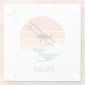 Piloottypografie, retro, eenvoudig vliegtuig GL Glazen Onderzetter (Achterkant)