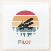 Piloottypografie,  retro, eenvoudig vliegtuig glazen onderzetter (Voorkant)