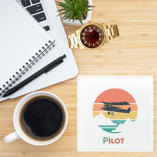 Piloottypografie, retro, eenvoudig vliegtuig glazen onderzetter