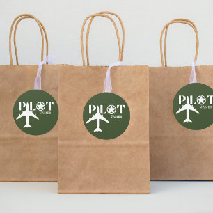 Piloottypografie & Vliegtuig, Minimalistisch, Pers Ronde Sticker