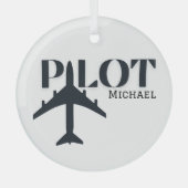 Piloottypografie & Vliegtuig, Minimalistisch Perso Glas Ornament (Voorkant)