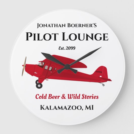 Pilot Aviation Vliegtuig Lounge Pub Bar Teken Grote Klok (Voorkant)