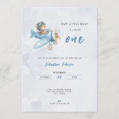 Pilot Bear Airplane 1st Birthday Party Invitation Kaart (Voorkant)