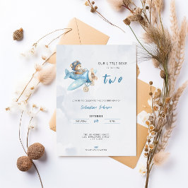 Pilot Bear Airplane 2nd Birthday Party Invitation Kaart