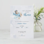 Pilot Bear Airplane 3rd Birthday Party Invitation Kaart (Staand voorkant)