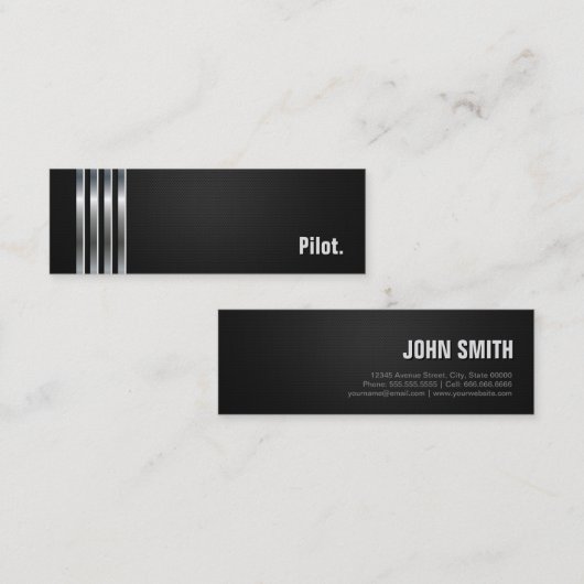 Pilot - Black Silver Stripes Mini Visitekaartje (Voorkant / Achterkant)