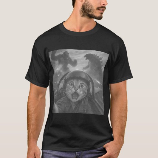 Pilot Cat Selfie Meme T-shirt (Voorkant)