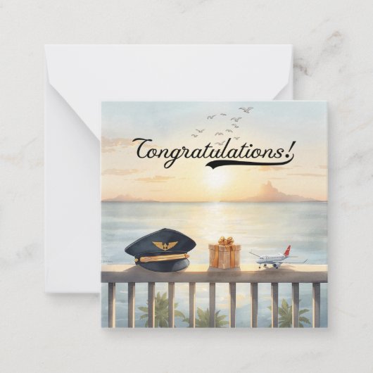 Pilot Congratulations Note Card – Elegant Aviation Notitiekaartje (Voorkant)