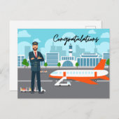 Pilot Congratulations with airport Background Briefkaart (Voorkant / Achterkant)