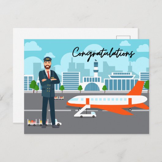 Pilot Congratulations with airport Background Briefkaart (Voorkant / Achterkant)
