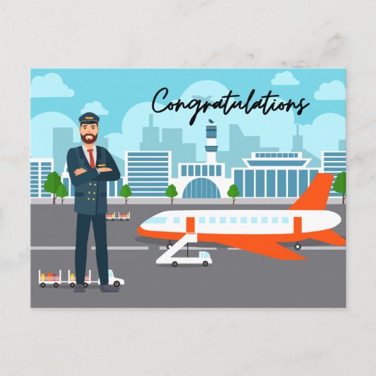 Pilot Congratulations with airport Background Briefkaart (Voorkant)
