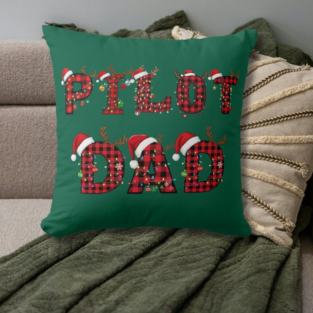 Pilot Dad Christmas Letters Lights Ornaments Funny Kussen (Creator heeft geüpload)