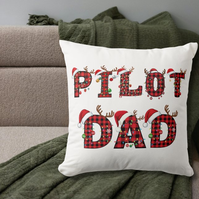 Pilot Dad Christmas Letters Lights Ornaments Funny Kussen (Creator heeft geüpload)