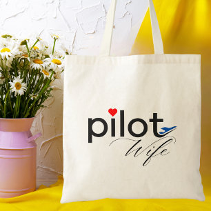 Pilot Echtgenote Typografie & Vliegtuig Eenvoudig, Tote Bag