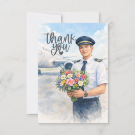 Pilot holds flowers on the runway  bedankkaart