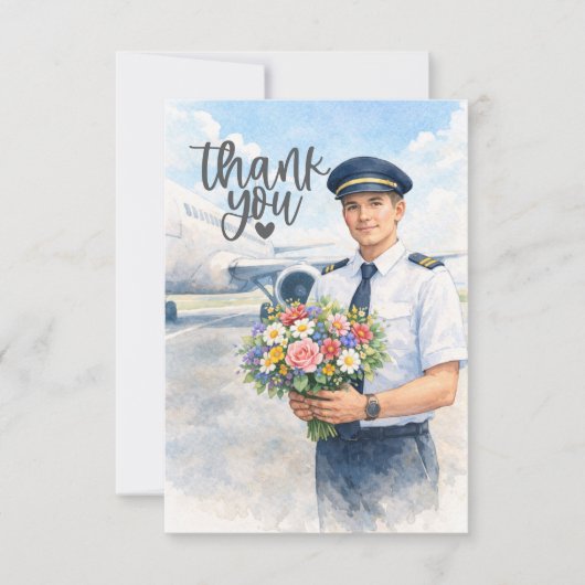 Pilot holds flowers on the runway  bedankkaart (Voorkant)