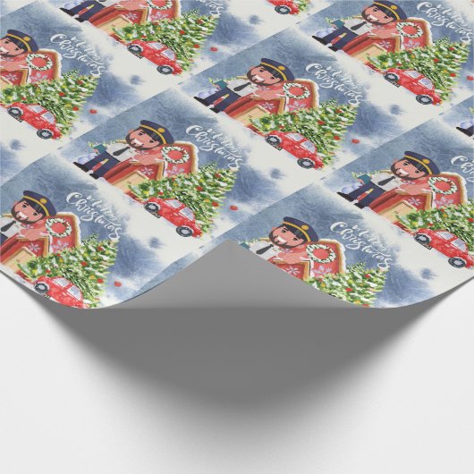 Pilot Holiday Flight Home: Kerstscène van de piloo Cadeaupapier (Hoek)