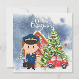 Pilot Holiday Flight Home: Kerstscène van de piloo Feestdagenkaart