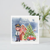 Pilot Holiday Flight Home: Kerstscène van de piloo Feestdagenkaart (Staand voorkant)