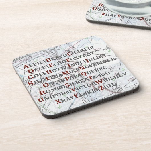 Pilot Home Gift, Aviation Alphabet Map Onderzetter (Linkerzijde)