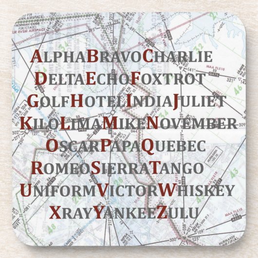 Pilot Home Gift, Aviation Alphabet Map Onderzetter (Voorkant)