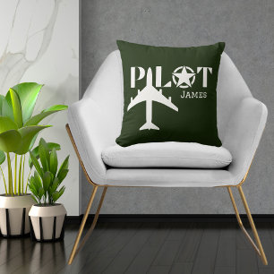 Pilot Lettertype & Militair vliegtuig, Minimalisti Kussen