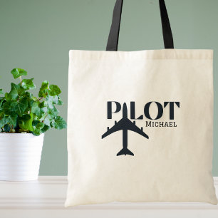 Pilot Lettertype & Vliegtuig,Minimalistisch Gepers Tote Bag