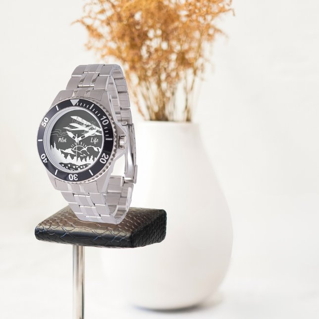 Pilot Life Typografie & Vliegtuigbergen Zonsonderg Horloge (Creator heeft geüpload)